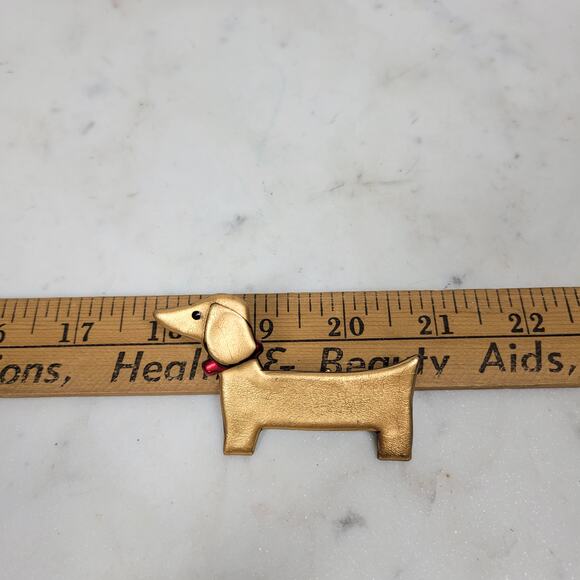 Vintage Dachshund Pin 3" Gold Tone Handmade Wiener Dog Brooch‎ Lapel Stick - Picture 11 of 14
